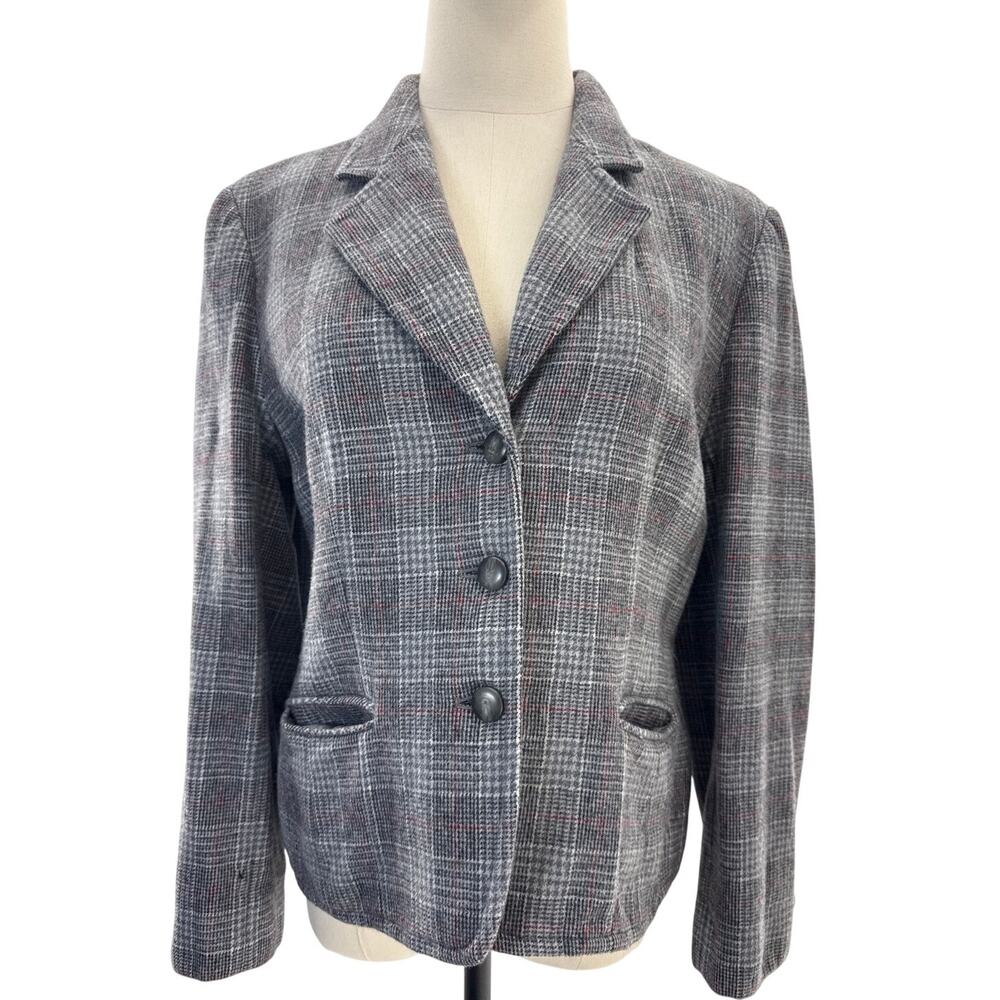 Vintage 80s Pendleton Wool Plaid Blazer Jacket Women's Small Gray Red USA